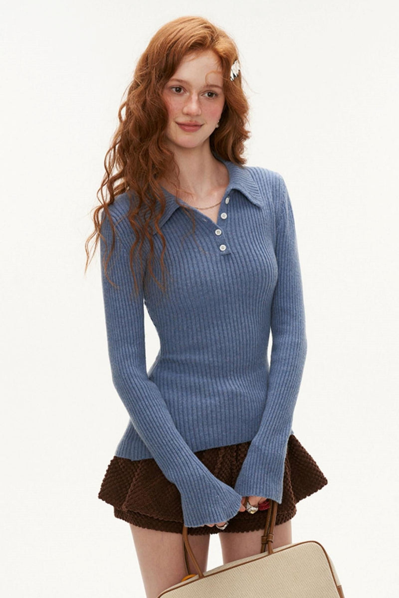 Ribbed Polo Sweater Sleeveless/long Sleeve