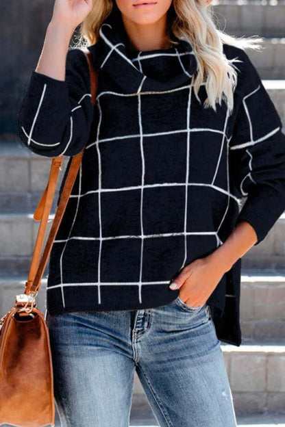 Turtleneck Plaid Sweater(5 Colors)