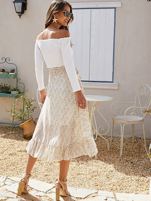 Ditsy Tie Side High Low Skirt