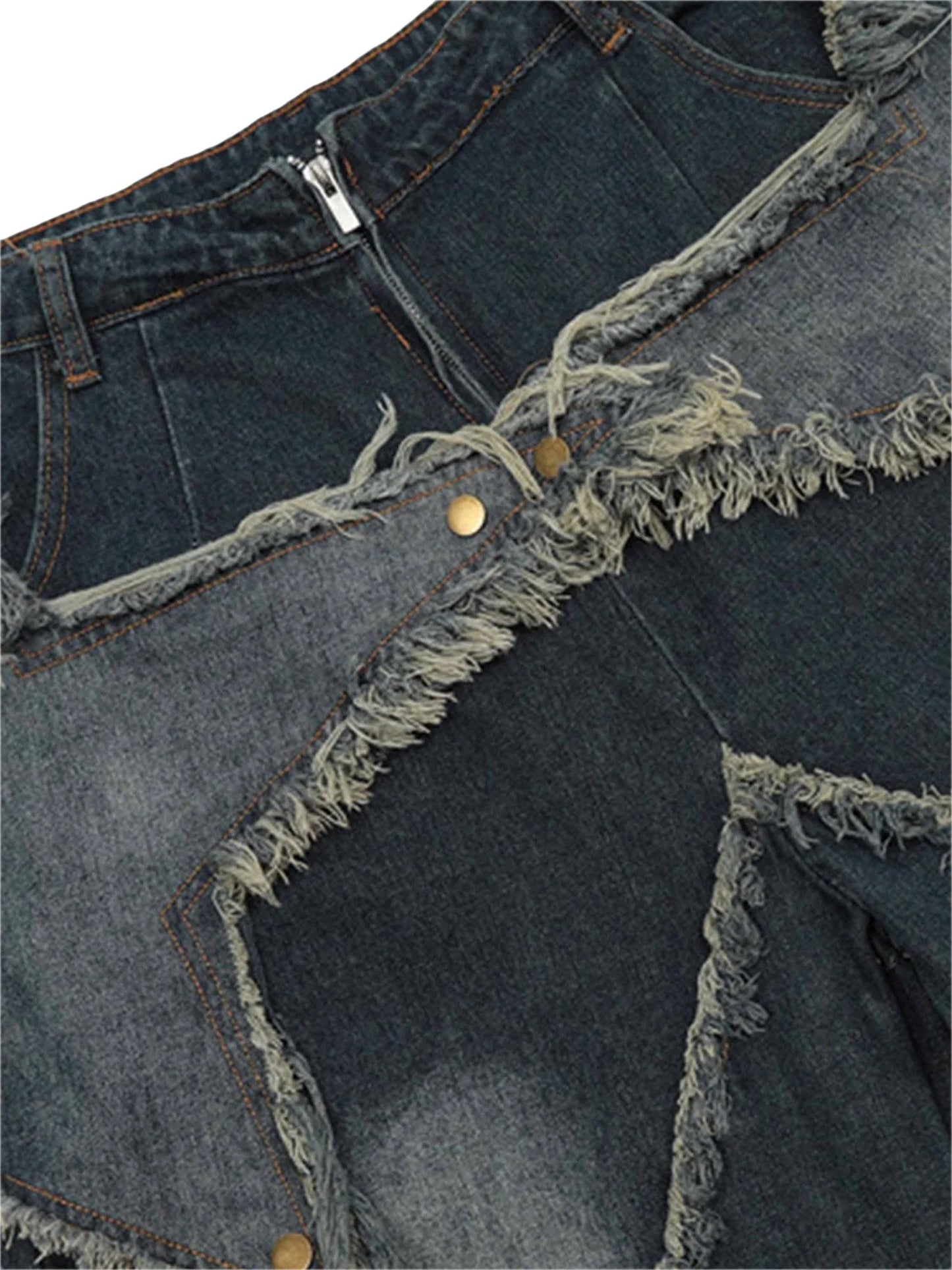 Star Patch Denim Shorts With Fringe