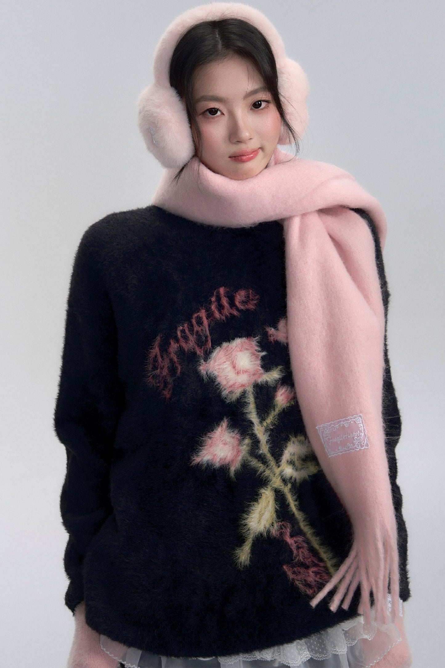 Embroidered Fuzzy Sweater