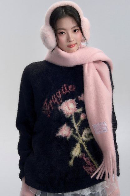 Embroidered Fuzzy Sweater