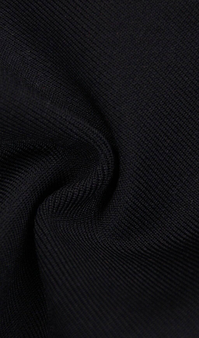 Stretch Long Sleeves Feather Mini Dress in Black
