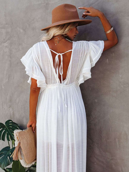 Button Cotton Linen Perfect Beach Maxi Dress