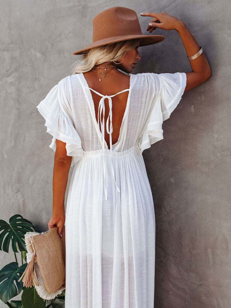 Button Cotton Linen Perfect Beach Maxi Dress