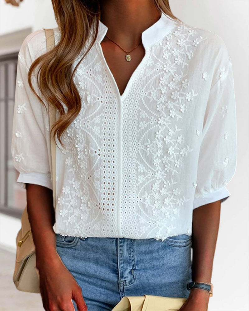 Xavier | ’s Summer V Neck Puff Sleeve Blouse
