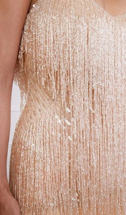 Tassel Feather Mini Dress in Beige