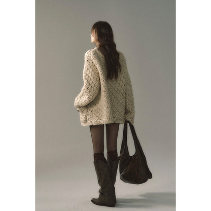 Metallic Knit Cardigan in Oatmeal