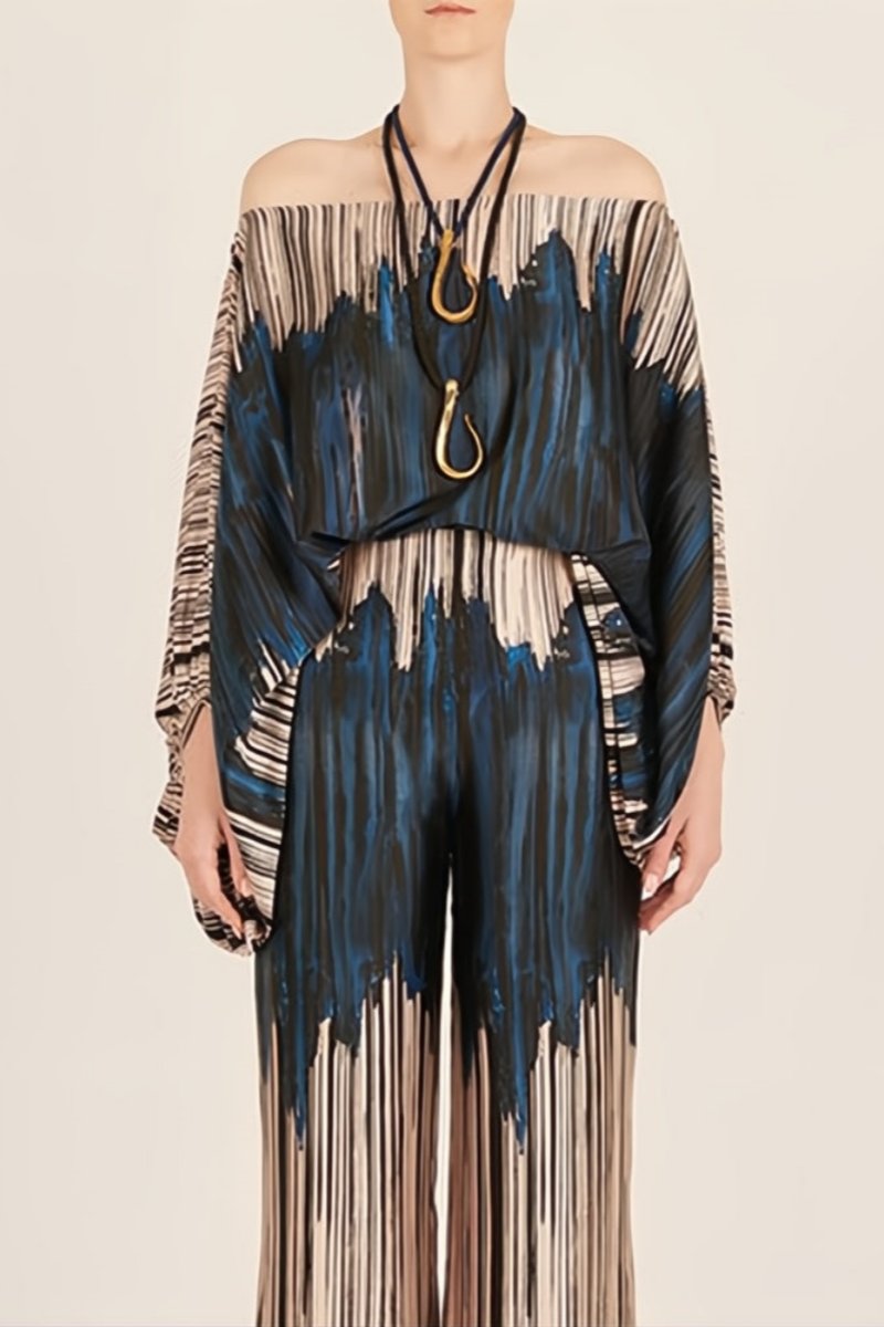 Abstract Waves Two-piece Set - Blue-brown