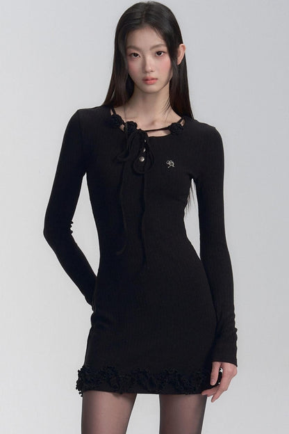 Ribbed Ruffle Mini Dress