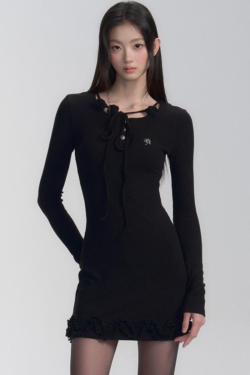 Ribbed Ruffle Mini Dress