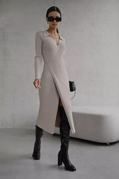 Belted Long Sleeve Knit Sweater Dress