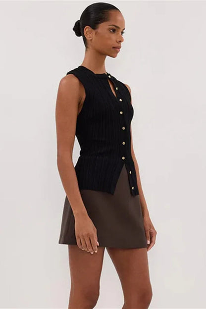 Ribbed Sleeveless Cardigan