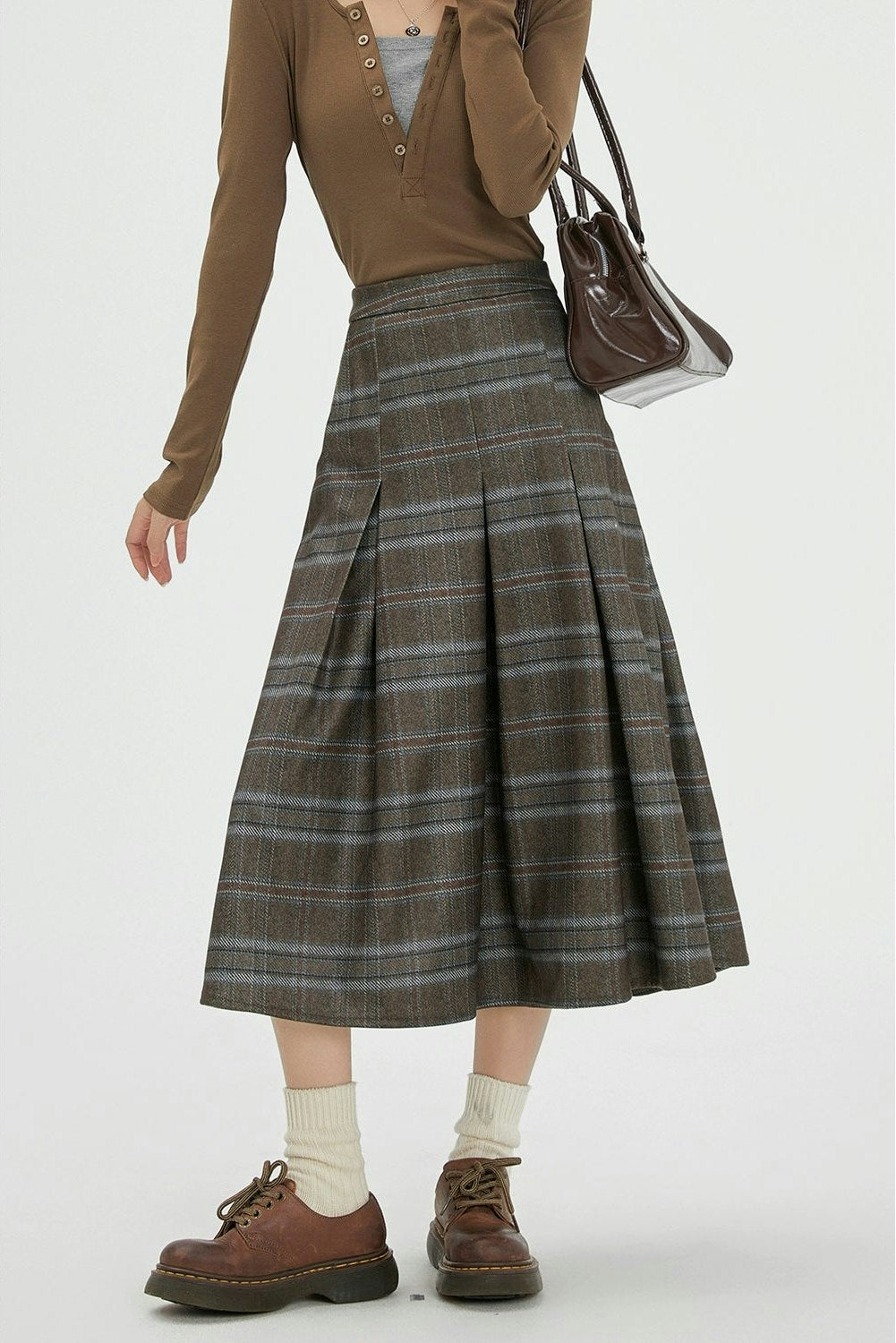 Plaid Wool A-line Skirt
