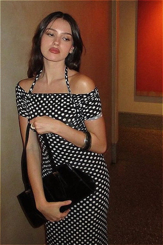 Polka Dot Halter Neck Bodycon Maxi Dress