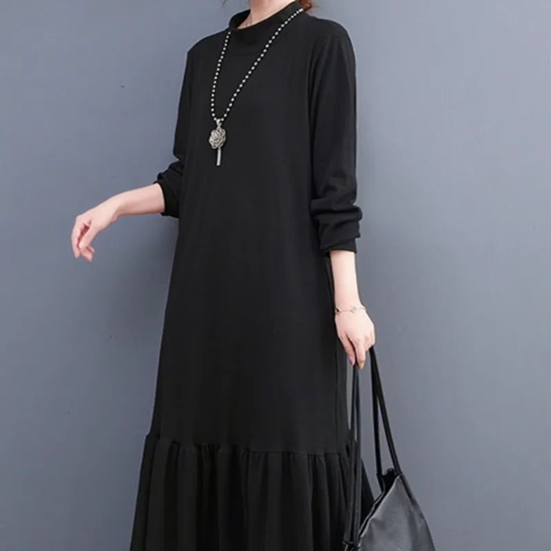 Dressbetty - Winter Loose Split Joint Long Sweatshirt Midi Dress