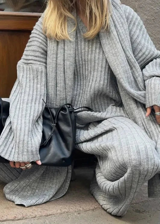 V-neck Sweater and Wide-leg Trousers Set