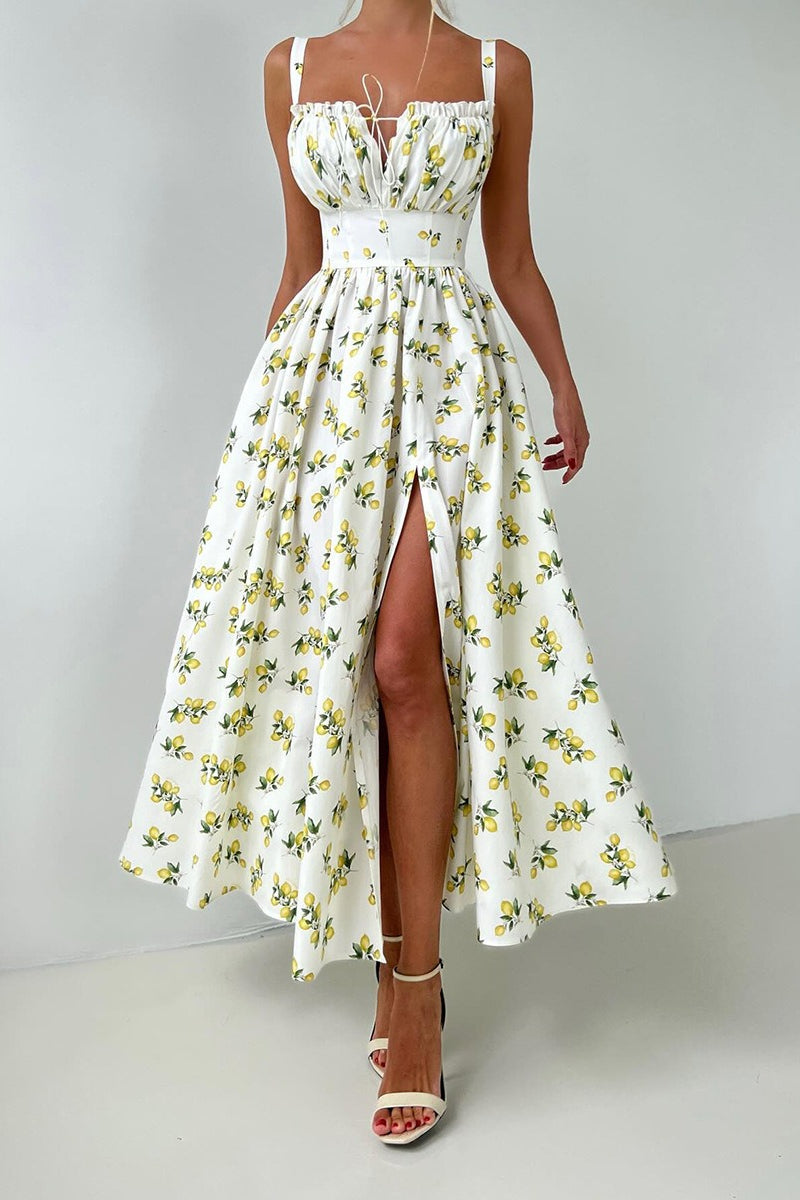 Cami Tie High Waist Slit Midi Dress