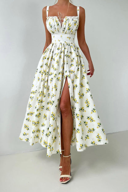 Cami Tie High Waist Slit Midi Dress