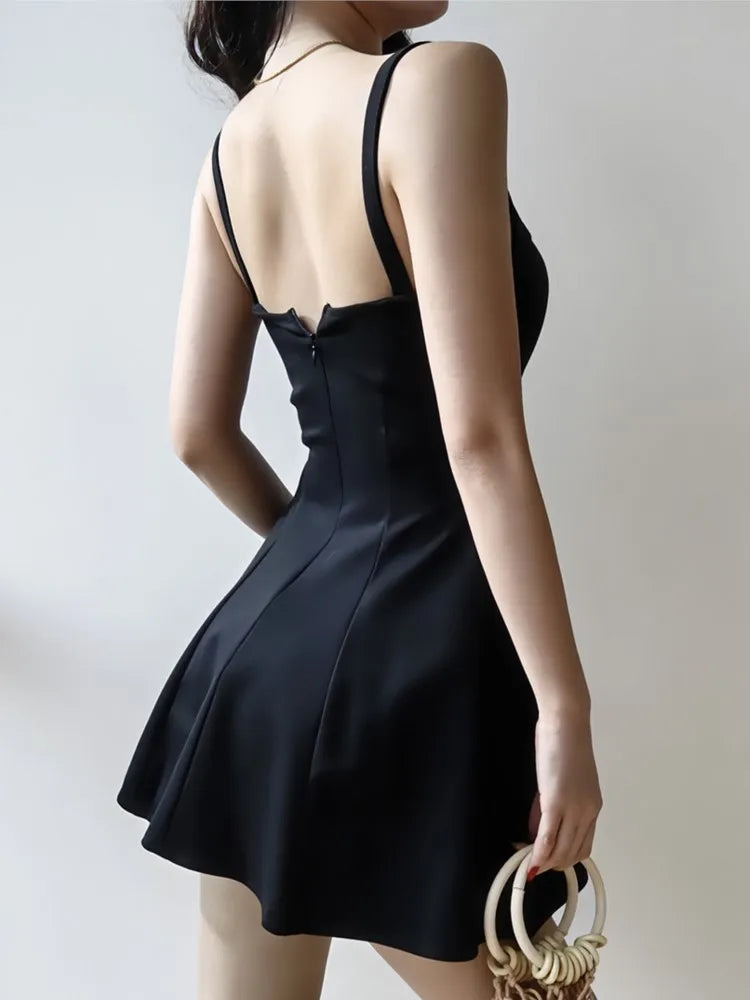 Mini Dress New Summer French Style Spaghetti Strap A-line Backless Vocation Beach Style Y2k Club Prom Vestidos
