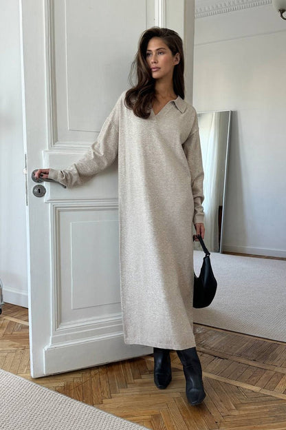 Red Polo Neck Knit Midi Dress