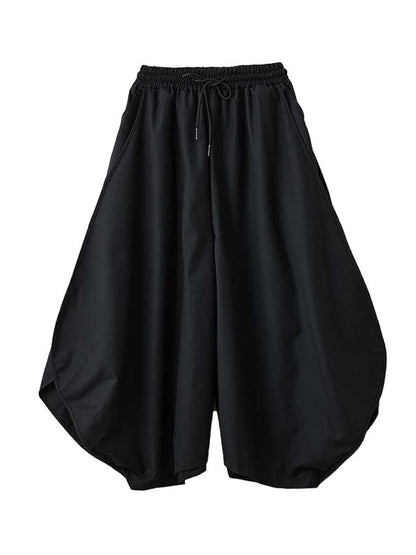 Black Drawstring Elasticity High Waisted Pockets Culotte Pants Tw025