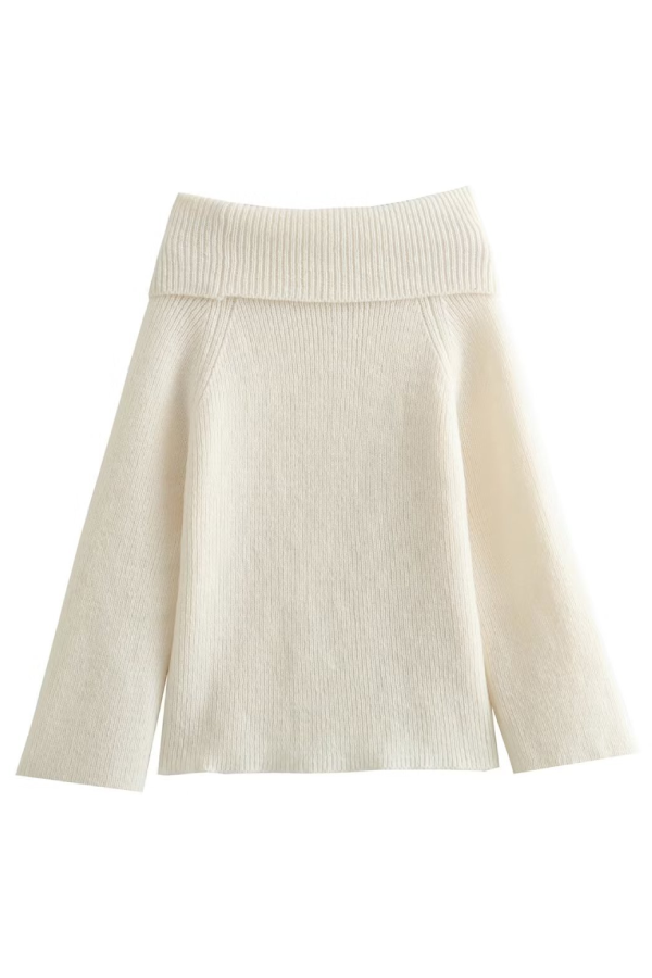 Slim Fit Color Pullover Sweater With Off-shoulder Neckline