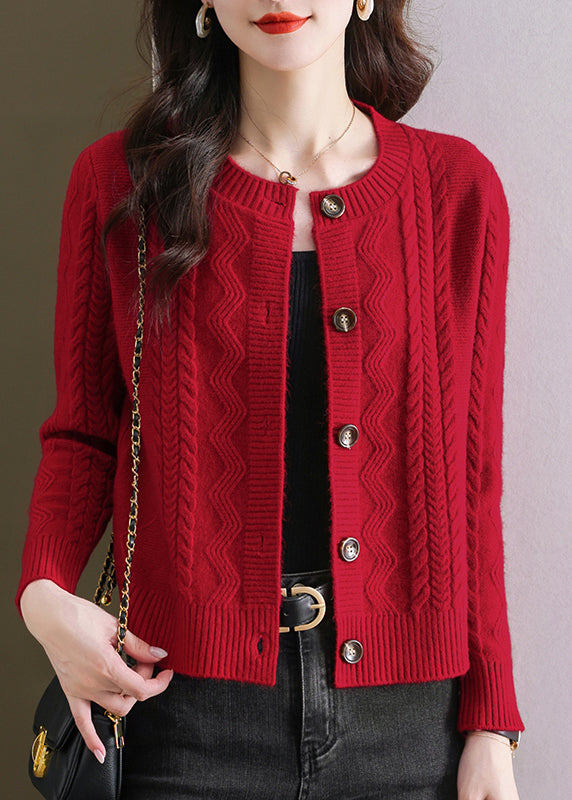 Stylish Pink O Neck Button Woolen Cardigans Fall Qc038