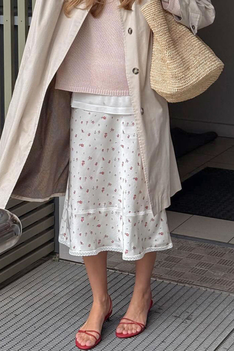 Lace Panel Midi Skirt