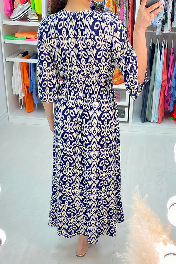 Fairytale Song Print Stretch Frill Sleeve Loose Maxi Dress