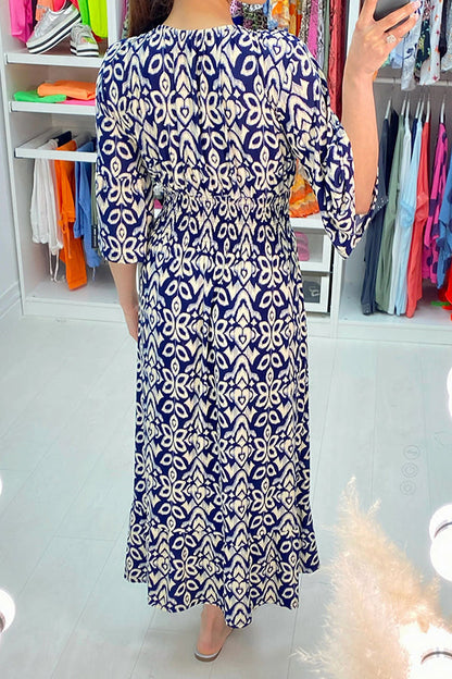 Fairytale Song Print Stretch Frill Sleeve Loose Maxi Dress