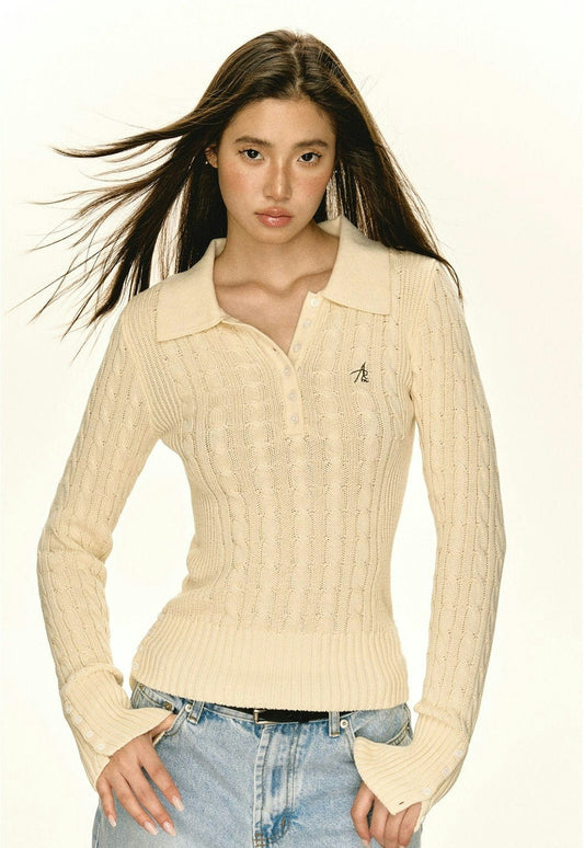 Half-button Cable Knit Polo Sweater