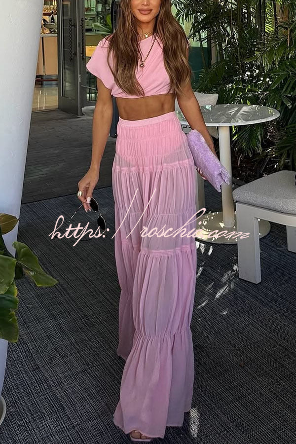 Chiffon Elastic Waist Layered A-line Maxi Skirt