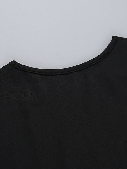 Long Sleeves Skinny Contrast Color Pleated Split-joint Round-neck Mini Dresses