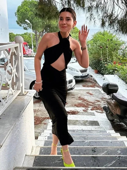 3d Flower Hollow Out Backless ’s Dress Zipper Female Sleeveless Bodycon Maxi Dress Party Club Evening Dress