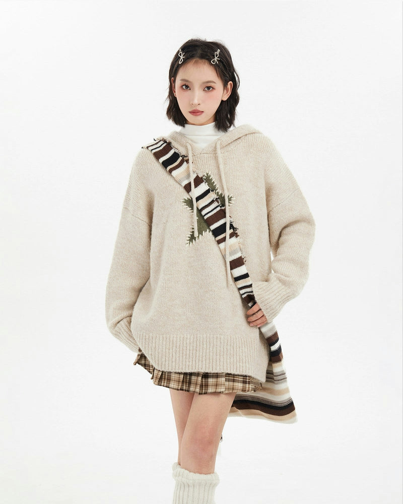 Oversized Star Patch Knit Sweater
