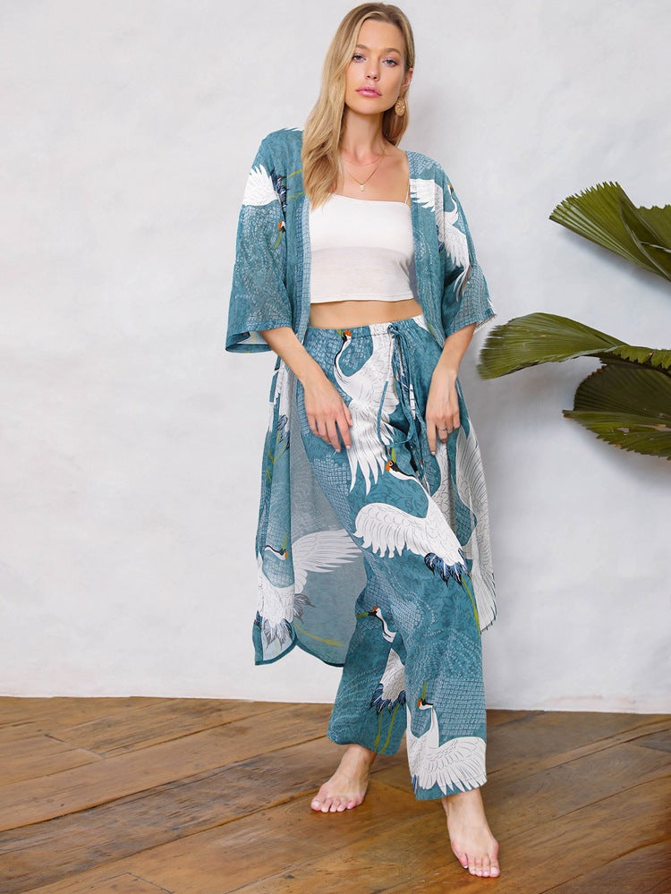 Holiday Printed Kimono and Pants Sets
