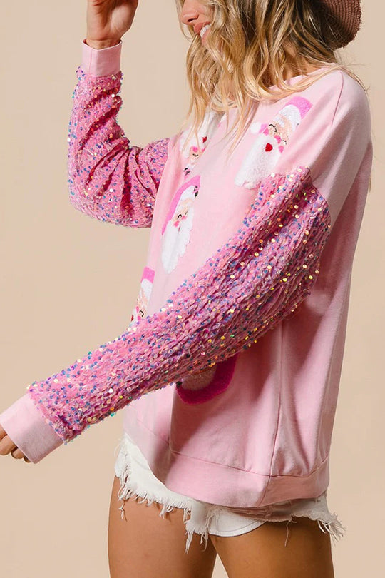 Christmas Loose Round Neck Sequined Sleeve Sweatshirt