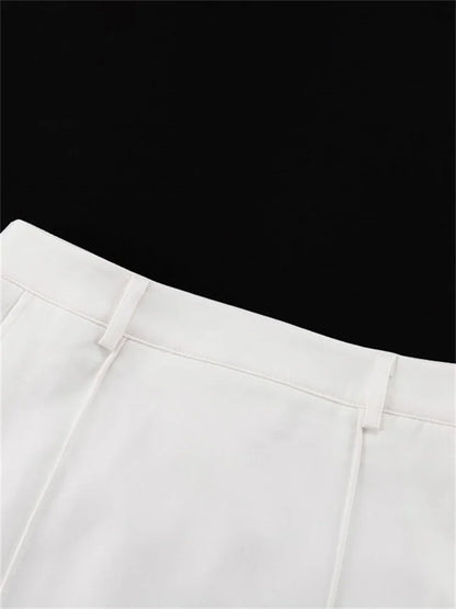 White High Waist Patchwork Long Skirt for Loose Pocket Summer Female Maxi Skirt