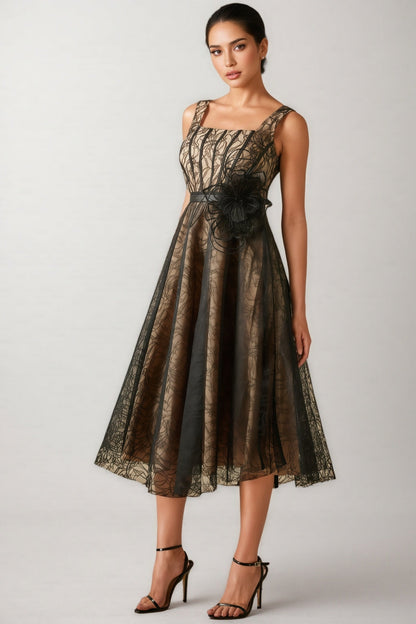 Eloise Applique Lace Overlay Midi Dress