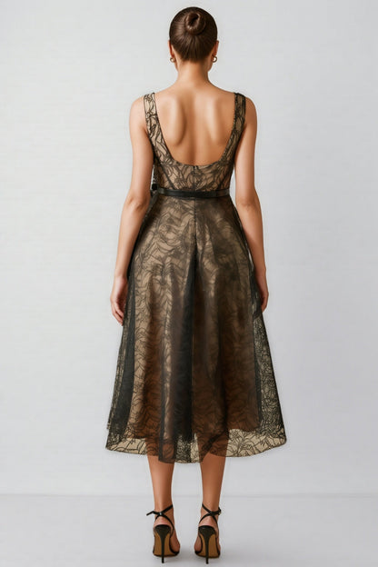 Eloise Applique Lace Overlay Midi Dress