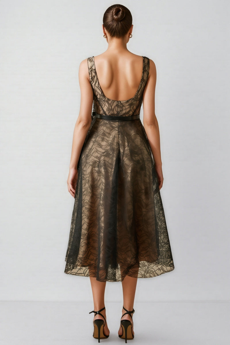 Eloise Applique Lace Overlay Midi Dress