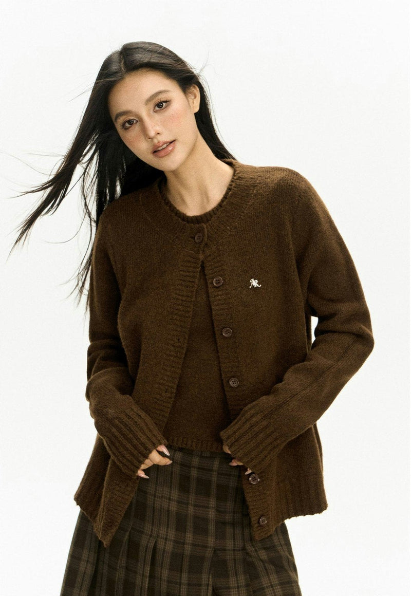Ribbed Trim Button-up Cardigan