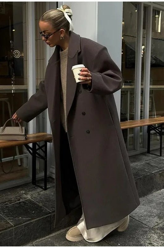 Color Double-breasted Long Overcoat