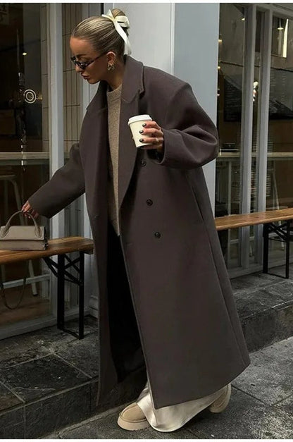 Color Double-breasted Long Overcoat