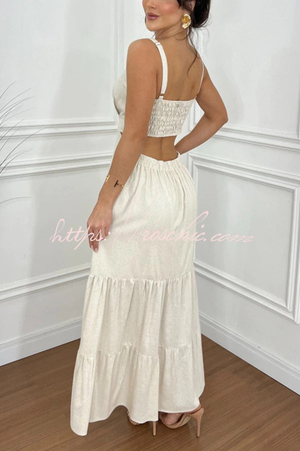 Color Sleeveless Pleated Back Waist-baring Maxi Dress