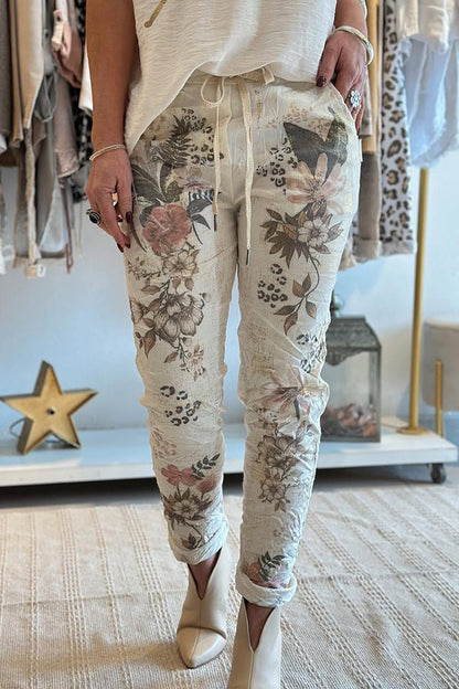 Print Elastic Waist Pocket Pants