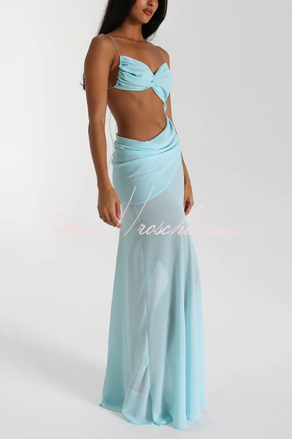 Halter Waist-baring Backless Lace-up High-slit Maxi Dress