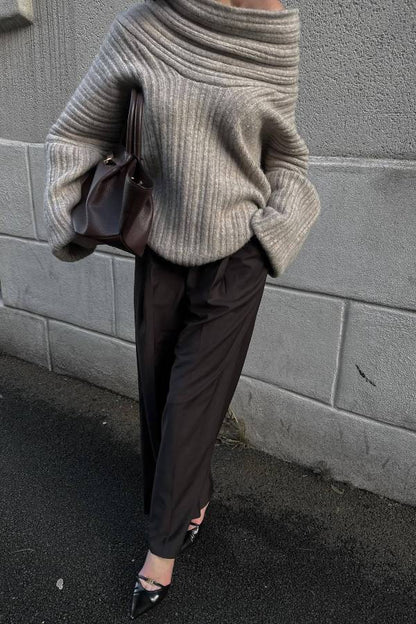 Fashionable Irregular Collar Loose Knitted Sweater