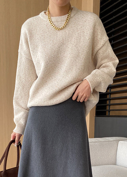 Loose Apricot O Neck Cozy Knit Sweaters Fall Af1011